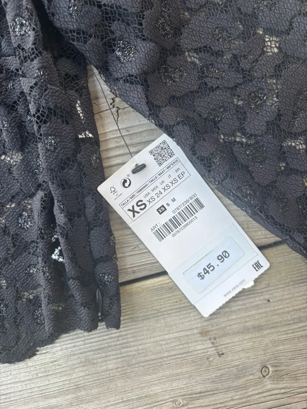 Zara Black Lace Sheer Cropped Top XS Floral 3/4 Sleeve NWT - Picture 3 of 11